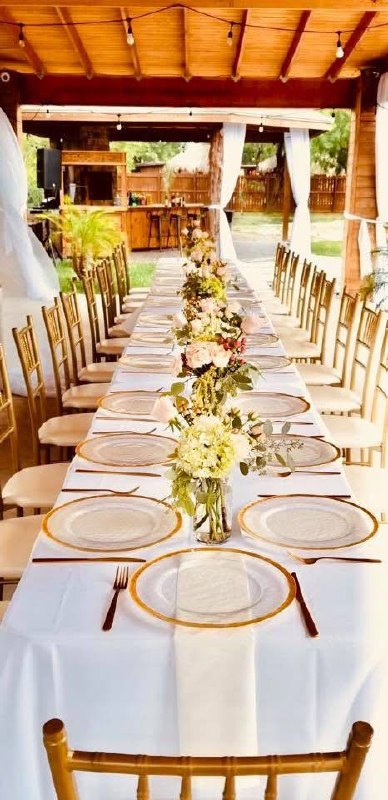 Mesa larga decorada flores gazebo Cabaña Montero McAllen TX