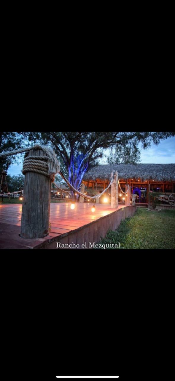 Rustic wooden deck with warm lights Rancho El Mezquital McAllen TX